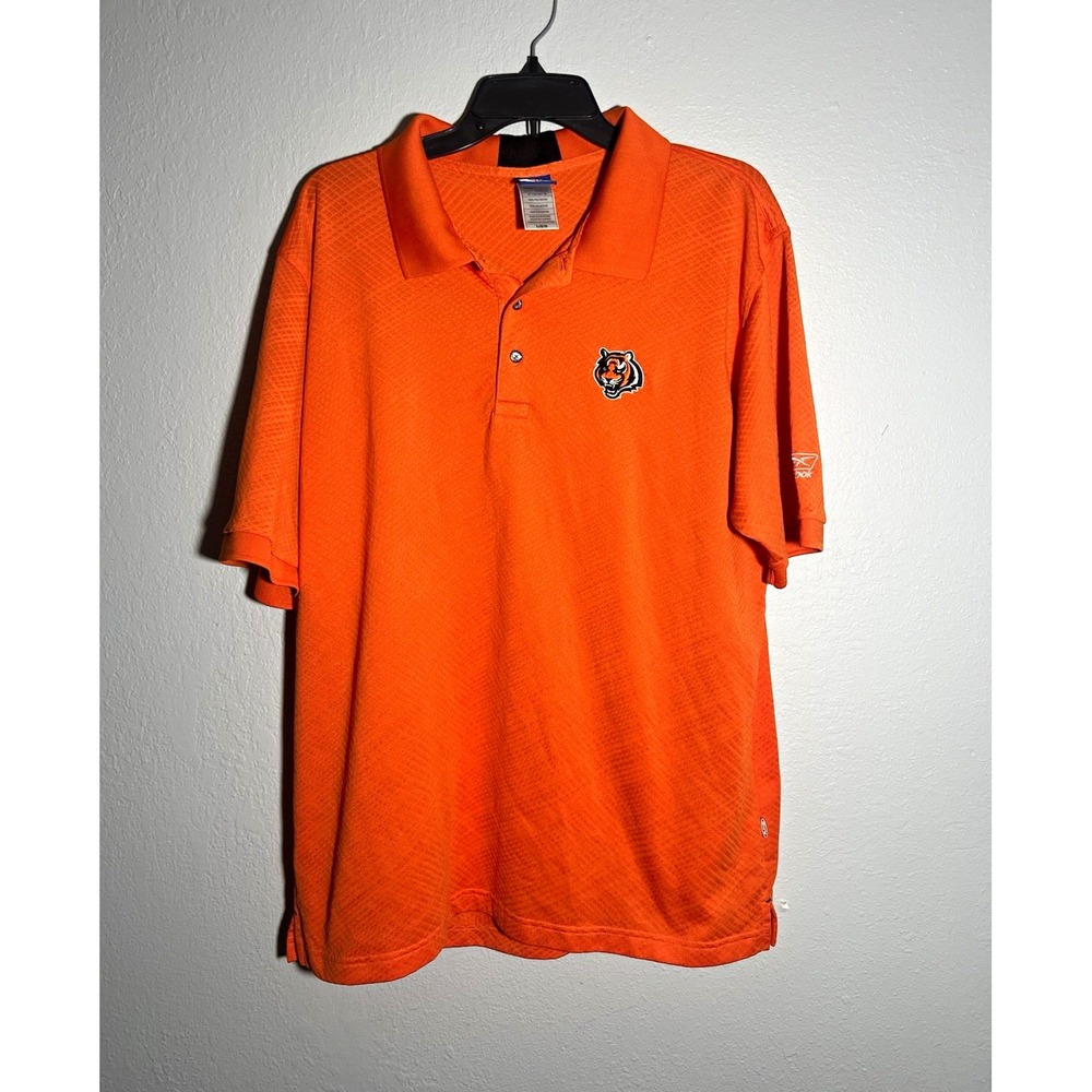 Cincinnati Bengals Reebok NFL PlayDry Polo Shirt Mens L Orange Team Apparel